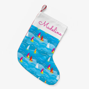 Neon Yacht Pattern Add Your Name Small Christmas Stocking