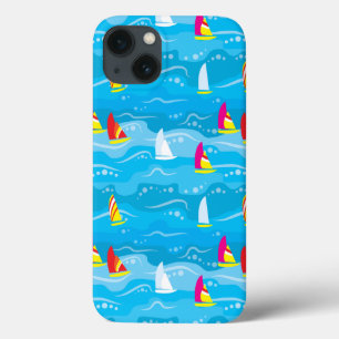 Neon Yacht Pattern iPhone 13 Case