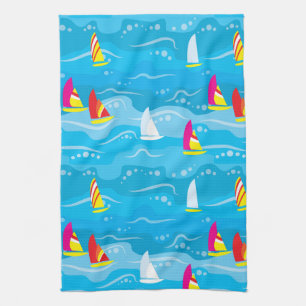 Neon Yacht Pattern Kitchen Towel