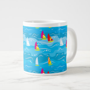 Neon Yacht Pattern Large Coffee Mug