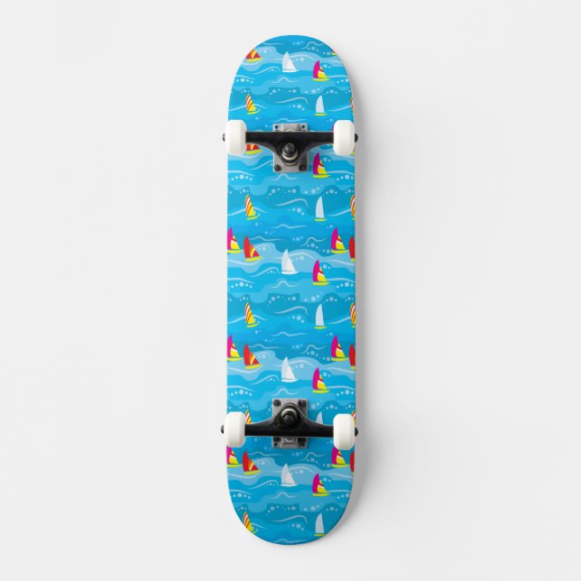 Neon Yacht Pattern Skateboard (Front)