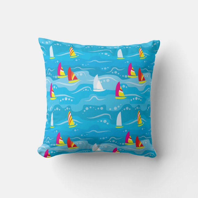 Neon Yacht Pattern Throw Pillow (Front)