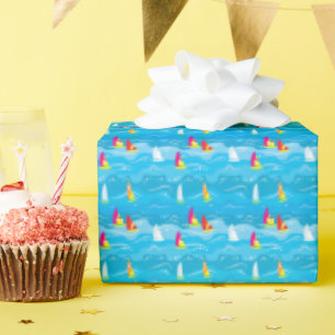 Neon Yacht Pattern Wrapping Paper