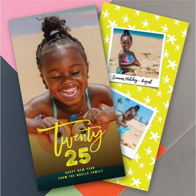 Neon Yellow 2025 Brushed Mix Typography New Year Holiday Card (Neon Yellow 2025 Brushed Mix Typography New Year Holiday Card @ fat_fa_tin)