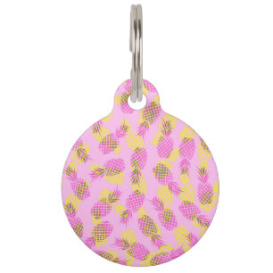 Neon Yellow and Pink Tropical Hawaiian Pineapples Pet Tag