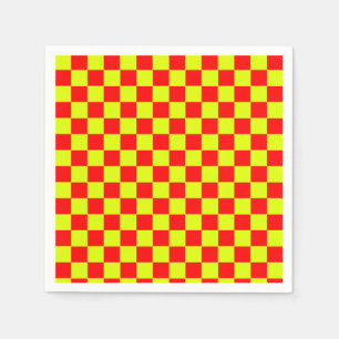 Neon Yellow and Red Chequered Chequerboard Vintage Napkin