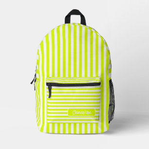 Neon Yellow and White Vintage Striped Name Printed Backpack