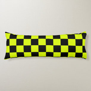 Neon Yellow Black Chequered Chequerboard Vintage Body Pillow