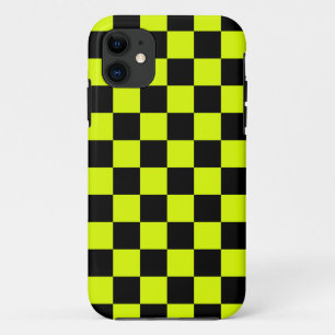 Neon Yellow Black Chequered Chequerboard Vintage iPhone 11 Case