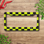 Neon Yellow Black Chequered Chequerboard Vintage License Plate Frame<br><div class="desc">Neon Yellow and Black Chequered Chequerboard | Vintage | Classic | Trendy | Stylish | Fashion | Minimal</div>
