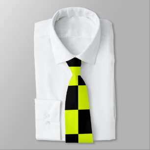 Neon Yellow Black Chequered Chequerboard Vintage Tie
