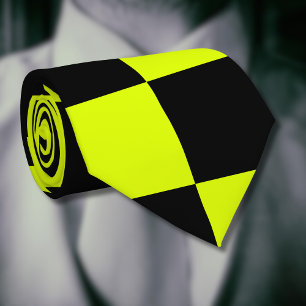 Neon Yellow Black Chequered Chequerboard Vintage Tie