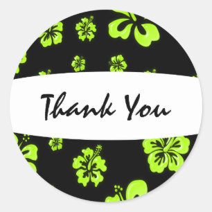 Neon Yellow Green Black Hibiscus Floral Sticker