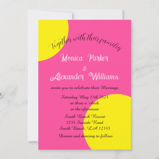 Neon Yellow Green Bold Geometry Retro Wedding  Invitation (Front)