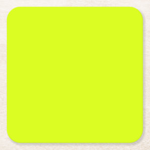Neon Yellow, High Visibility Chartreuse Square Paper Coaster