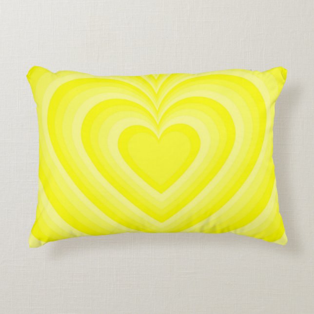 Neon Yellow Hypnotic Heart Love Pattern Accent Pillow (Front)