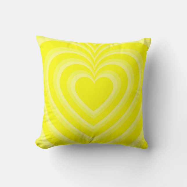 Neon Yellow Hypnotic Heart Love Pattern Throw Pillow (Front)