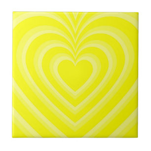 Neon Yellow Hypnotic Heart Love Pattern Tile