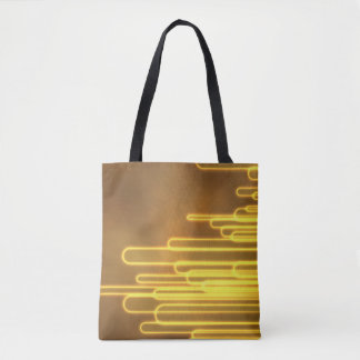 Neon yellow lines and loops on a tote bag