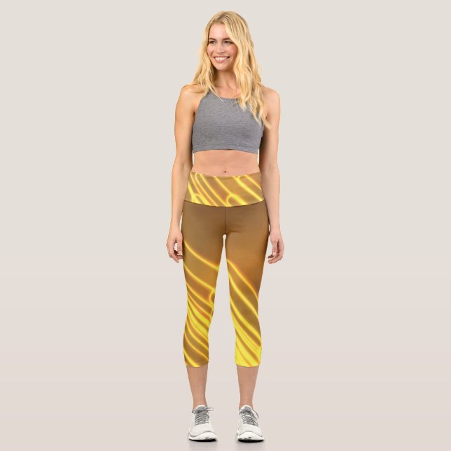 Neon yellow lines and loops on Capri leggings (Front)