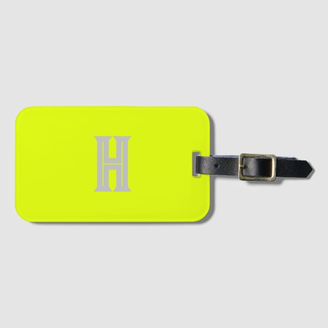 Neon Yellow Monogrammed Trendy Travel Bright Luggage Tag (Front Horizontal)