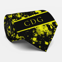 Neon Yellow Paint Splatter Monogram Retro