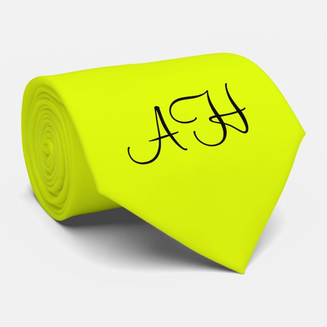 Neon Yellow Retro Monogram Fluorescent Bright Tie (Rolled)