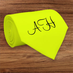 Neon Yellow Retro Monogram Fluorescent Bright Tie
