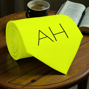Neon Yellow Retro Monogram Fluorescent Bright Tie