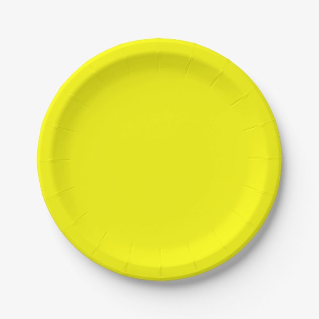 Neon Yellow Solid Color Paper Plate (Front)