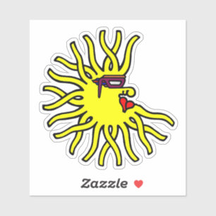 Neon yellow sun creature with glasses
