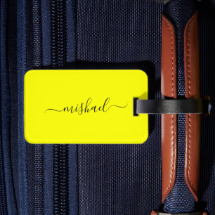 Neon Yellow, Typography, Personalize  Luggage Tag