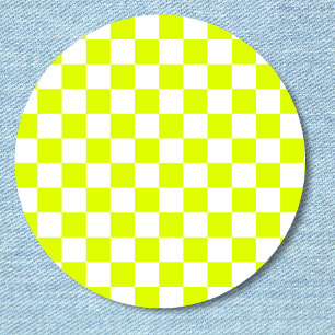 Neon Yellow White Chequered Chequerboard Vintage 1 Inch Round Button