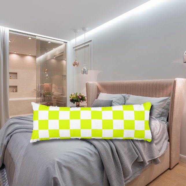 Neon Yellow White Chequered Chequerboard Vintage Body Pillow (Creator Uploaded)