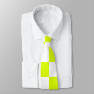 Neon Yellow White Chequered Chequerboard Vintage Tie