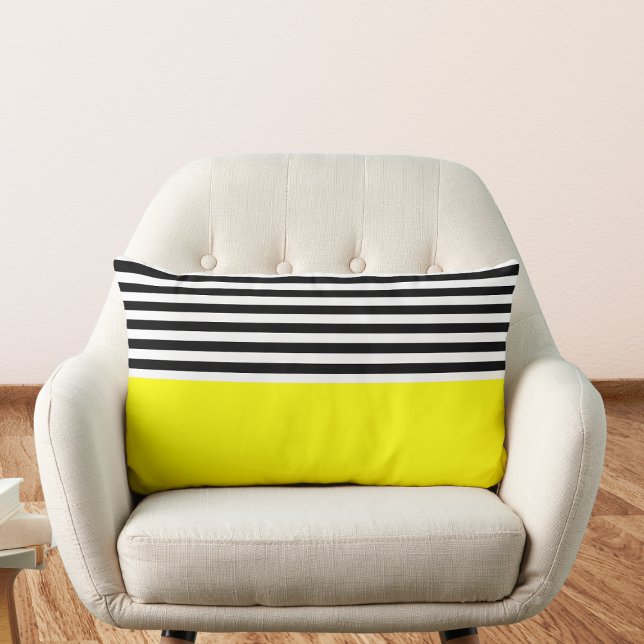 Neon Yellow With Black and White Stripes Lumbar Pillow (Creator Uploaded)