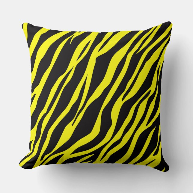 Neon Yellow Zebra Striped Throw Pillow (Front)