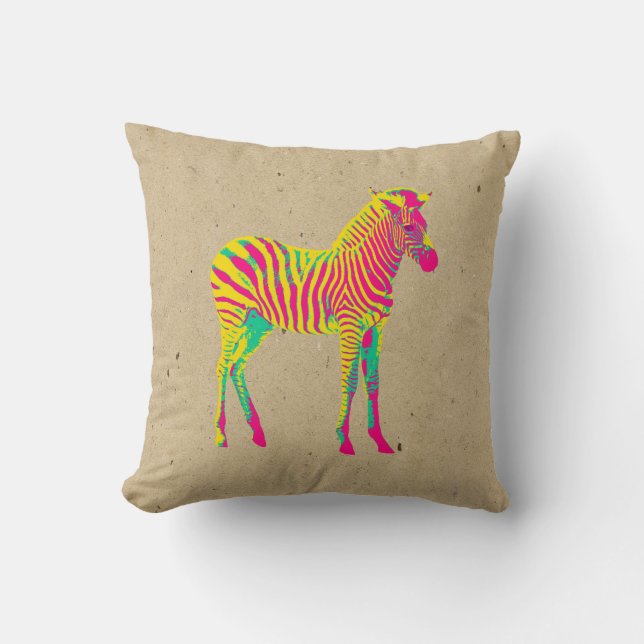 Neon Zebra Baby Animal Psychedelic Funky Retro Throw Pillow (Front)