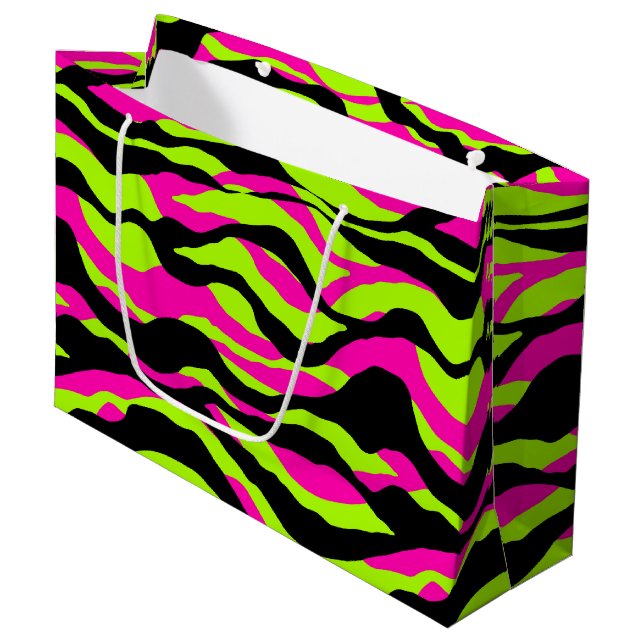 neon zebra lovers animals print  large gift bag (Front Angled)