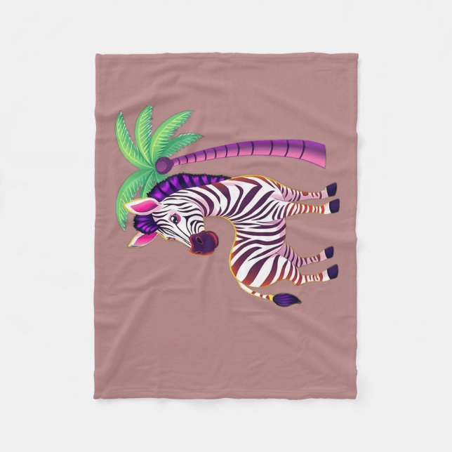 Neon Zebra Paradise Fleece Blanket (Front)