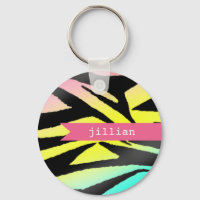 Neon Zebra Print Personalized Keychain