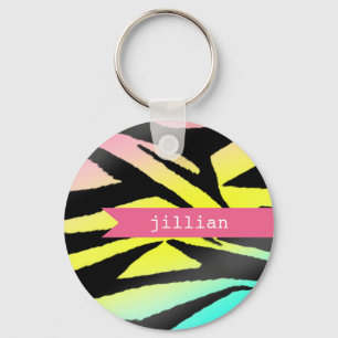 Neon Zebra Print Personalized Keychain