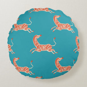 Neon Zebra: Retro Colourful Seamless Round Pillow