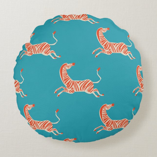 Neon Zebra: Retro Colourful Seamless Round Pillow (Front)