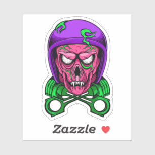 Neon Zombie Biker Skull Cross Pistons