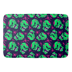 Neon Zombie Skulls Pattern Bath Mat