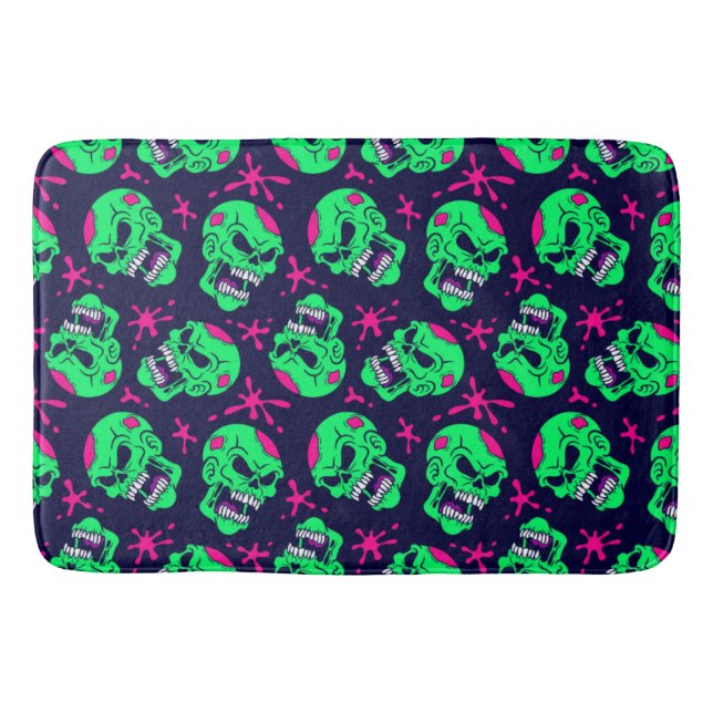 Neon Zombie Skulls Pattern Bath Mat (Front)