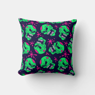 Neon Zombie Skulls Pattern Throw Pillow