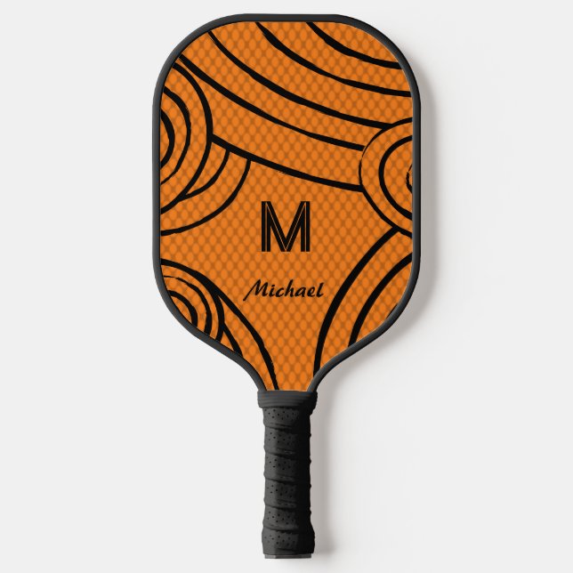 NeonLine 1 Orange Editable Name & Initials Pickleball Paddle (Front)