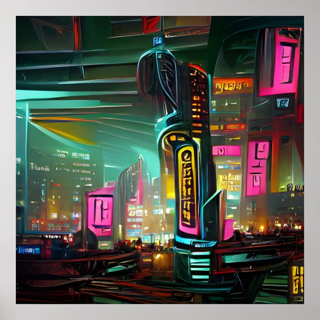 Neonoir Cyberpunk Abstract Neon Light City Poster (Front)